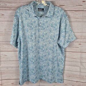 Ben Hogan Performance Golf Polo Shirt Men's Medium Blue White Leaf Short Sleeve